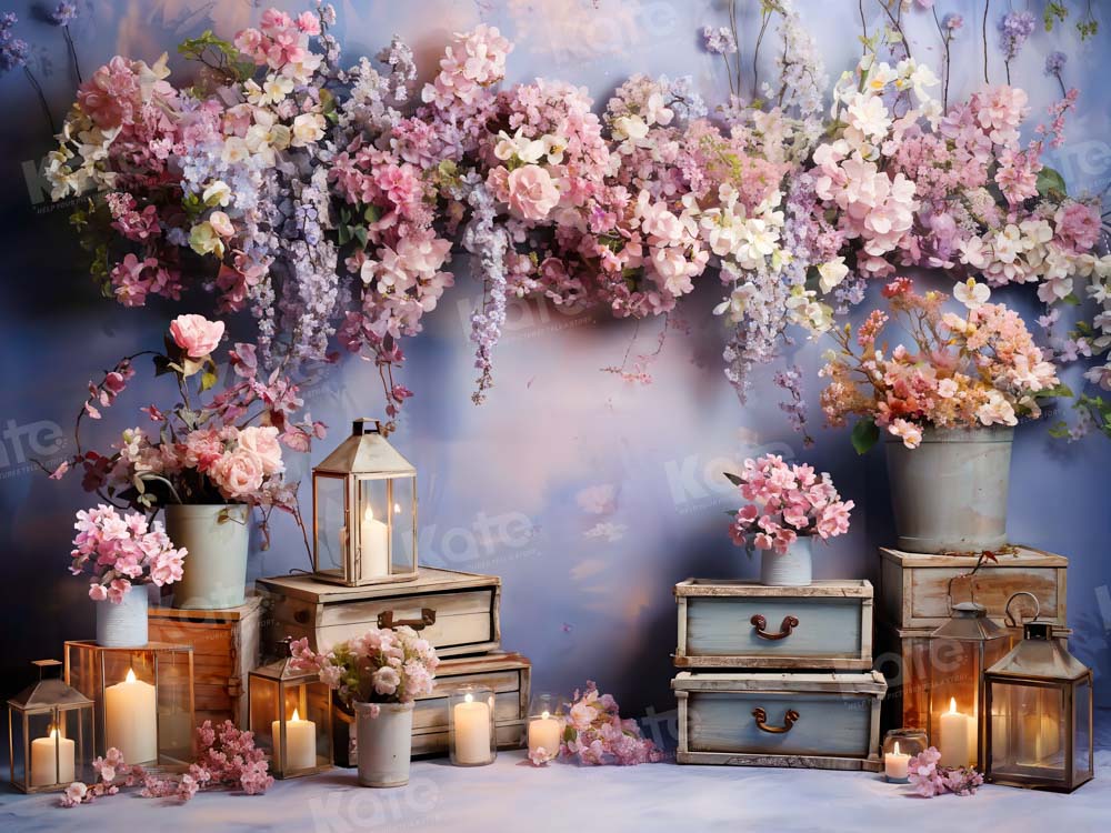 Kate Art Violet Fleurs Bougies Toile de fond conçue par Emetselch - Kate Backdrop FR