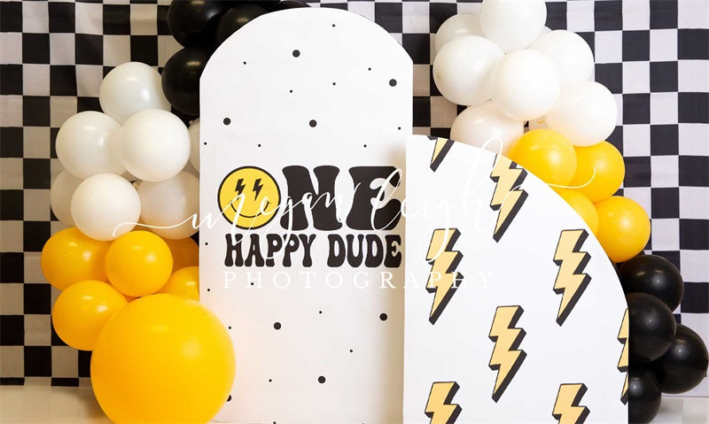 Kate Carrés noirs et blancs Ballons Enfant Toile de fond conçue par Megan Leigh - Kate Backdrop FR