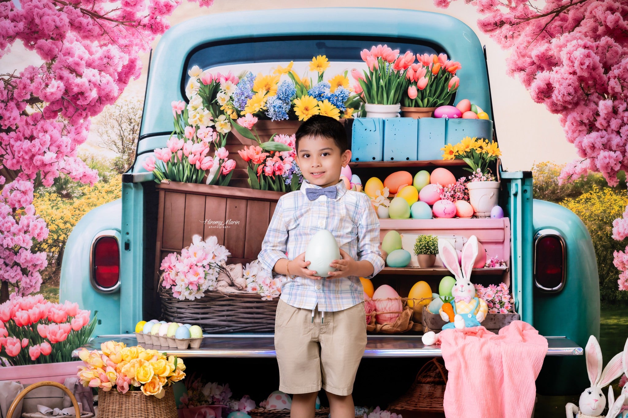 Kate Pâques Camion de Fleurs Oeufs colorés Toile de fond conçue par Emetselch - Kate Backdrop FR