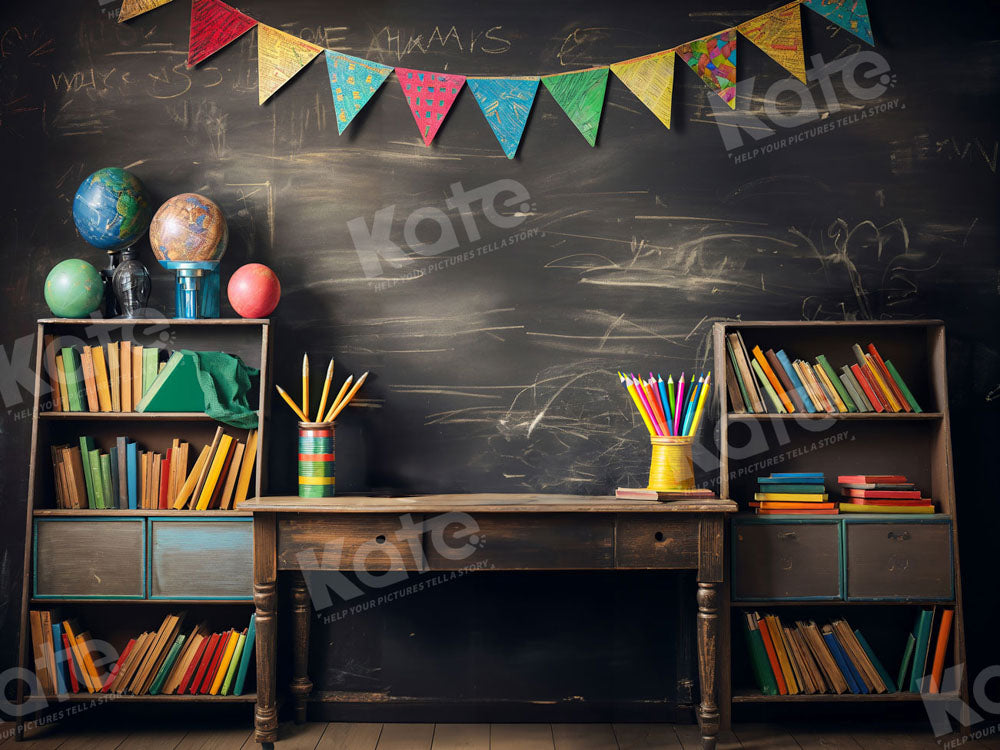 Kate Retour à l'école Tableau noir Crayon Livres Toile de fond conçue par Emetselch - Kate Backdrop FR