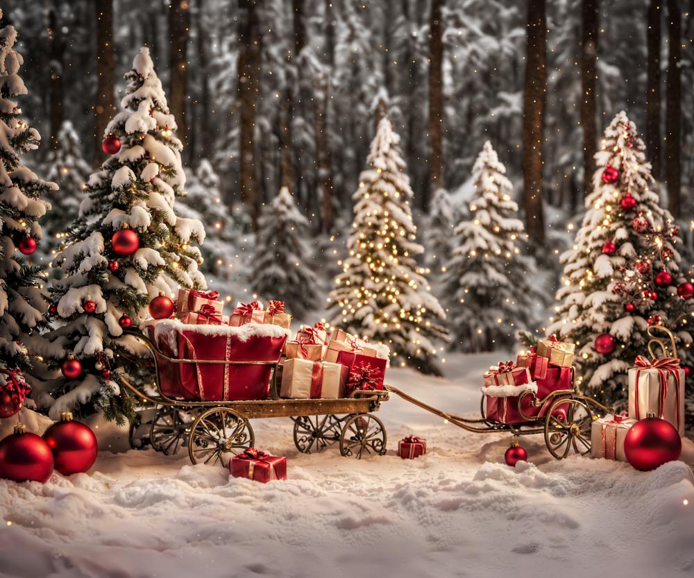 Kate Sapin de Noël Extérieur Neige Cadeaux Toile de fond pour la photographie - Kate Backdrop FR