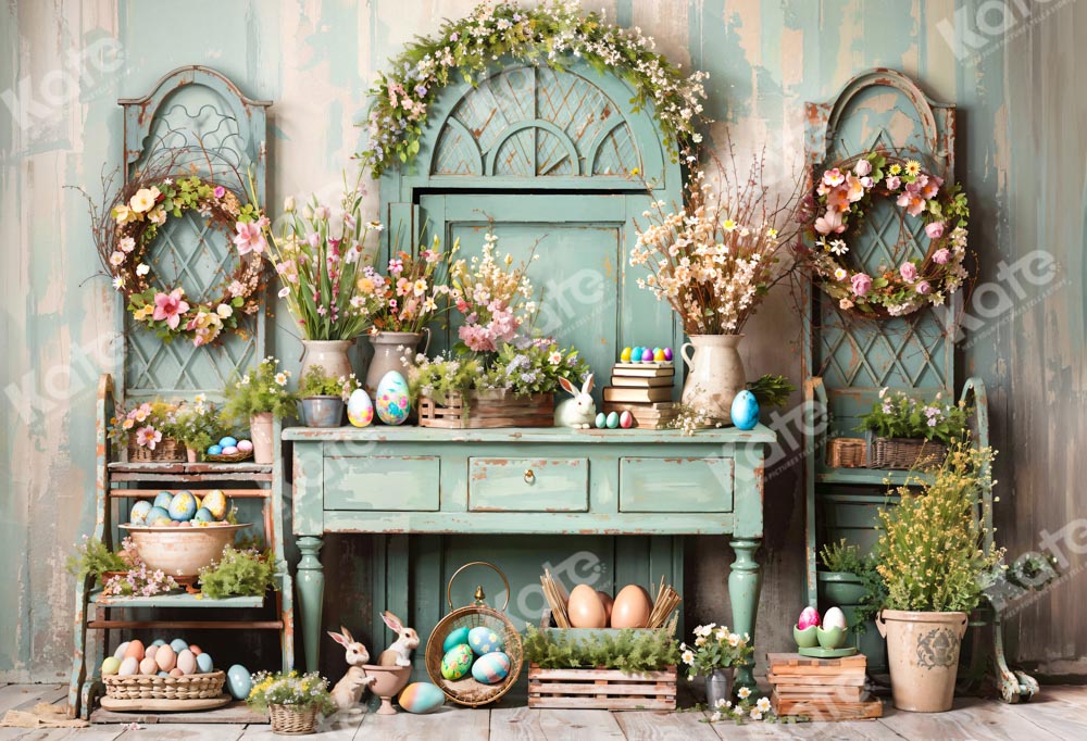 Kate Pâques Verdure Fleurs Lapin Œufs Toile de fond conçue par Emetselch
