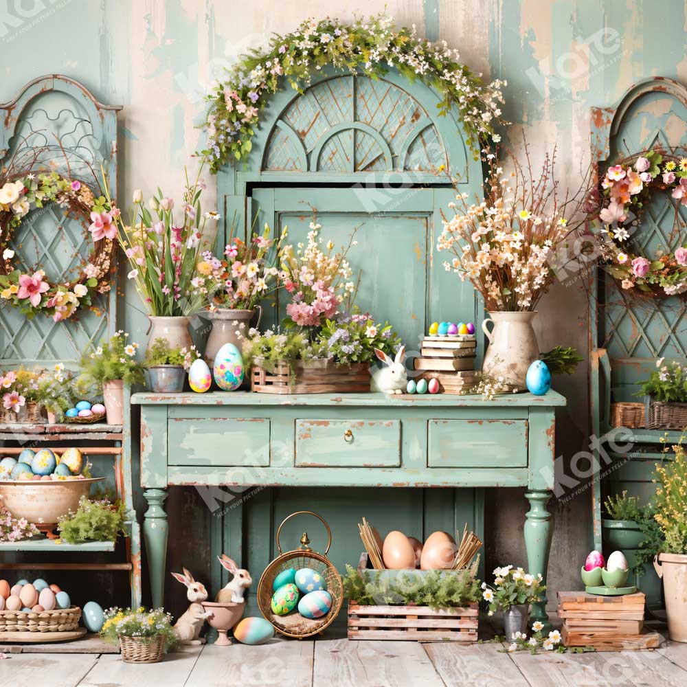 Kate Pâques Verdure Fleurs Lapin Œufs Toile de fond conçue par Emetselch
