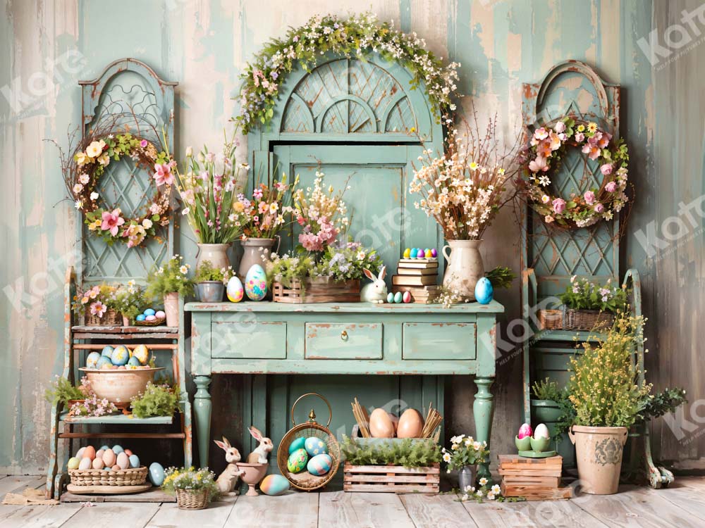 Kate Pâques Verdure Fleurs Lapin Œufs Toile de fond conçue par Emetselch