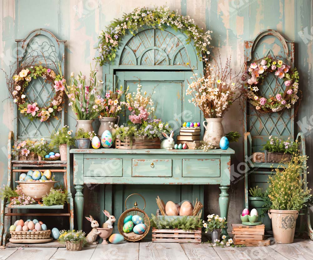 Kate Pâques Verdure Fleurs Lapin Œufs Toile de fond conçue par Emetselch