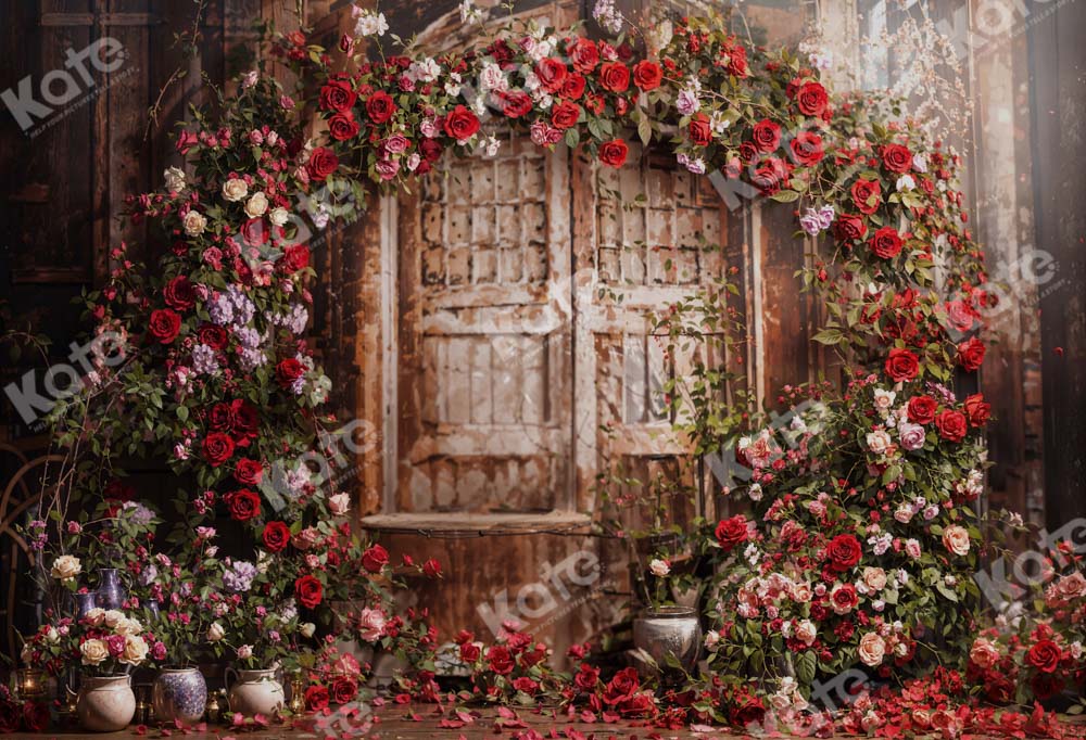 Kate Saint Valentin Roses Rouge Porte en bois Toile de fond conçue par Emetselch - Kate Backdrop FR