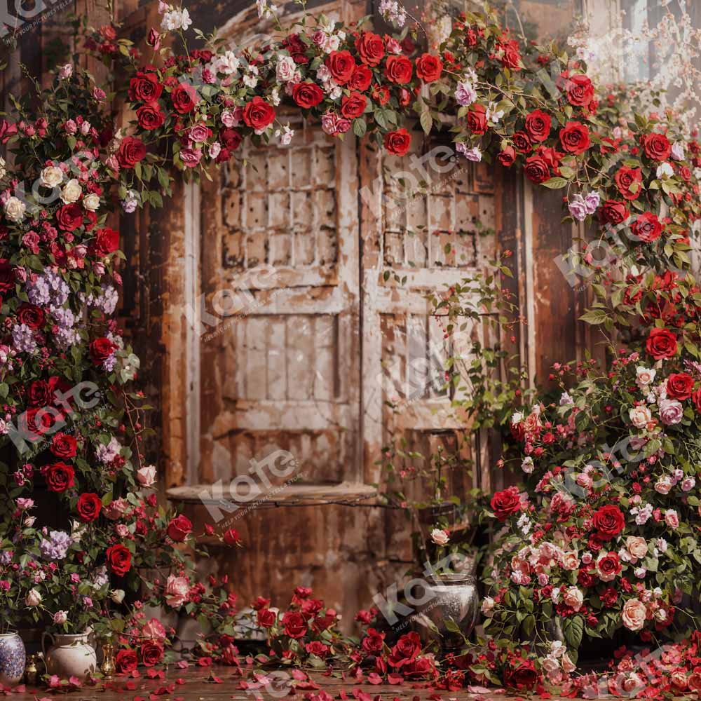 Kate Saint Valentin Roses Rouge Porte en bois Toile de fond conçue par Emetselch - Kate Backdrop FR