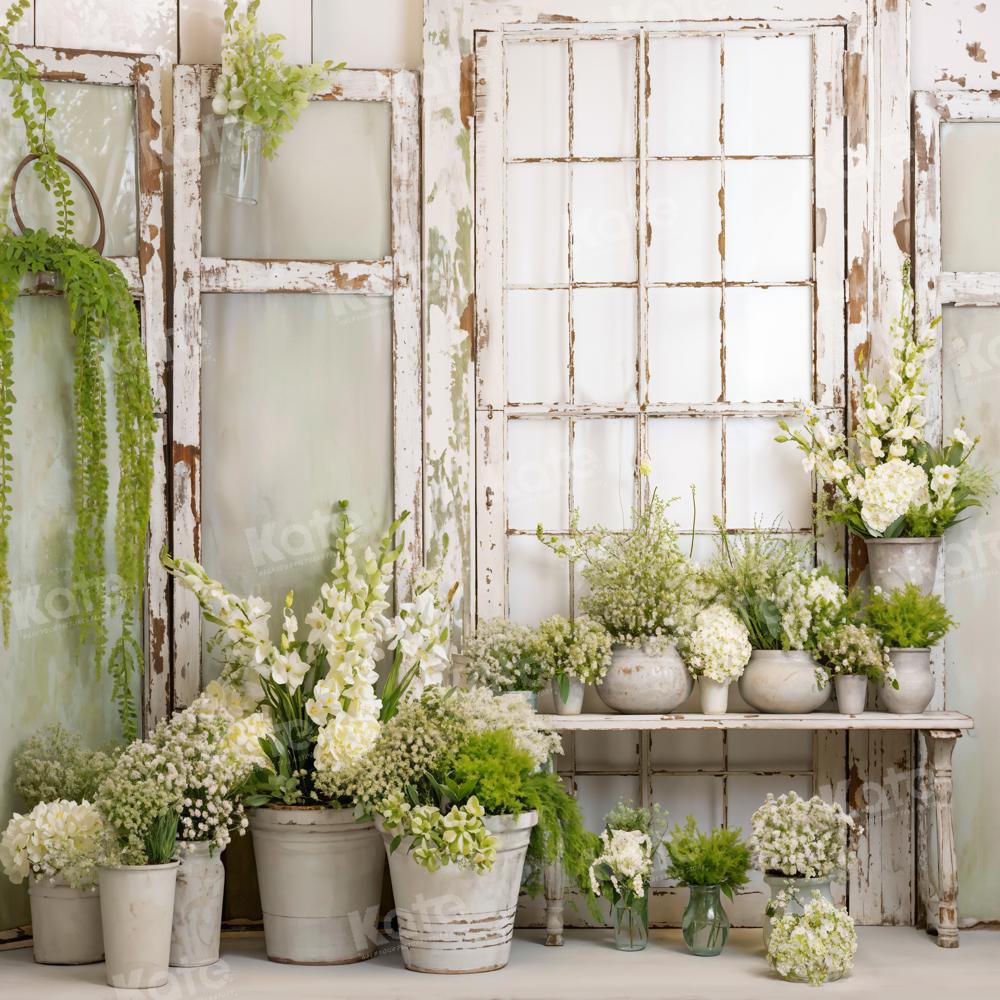 Kate Printemps Vert Fleurs Fenêtre Toile de fond conçue par Emetselch - Kate Backdrop FR