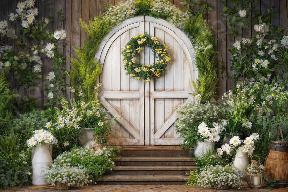 Kate Printemps Plante verte Guirlande Porte en bois Toile de fond conçue par Emetselch - Kate Backdrop FR
