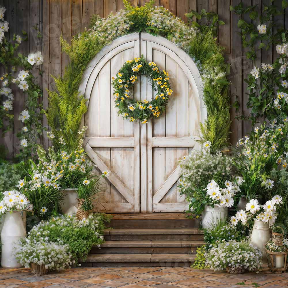 Kate Printemps Plante verte Guirlande Porte en bois Toile de fond conçue par Emetselch - Kate Backdrop FR