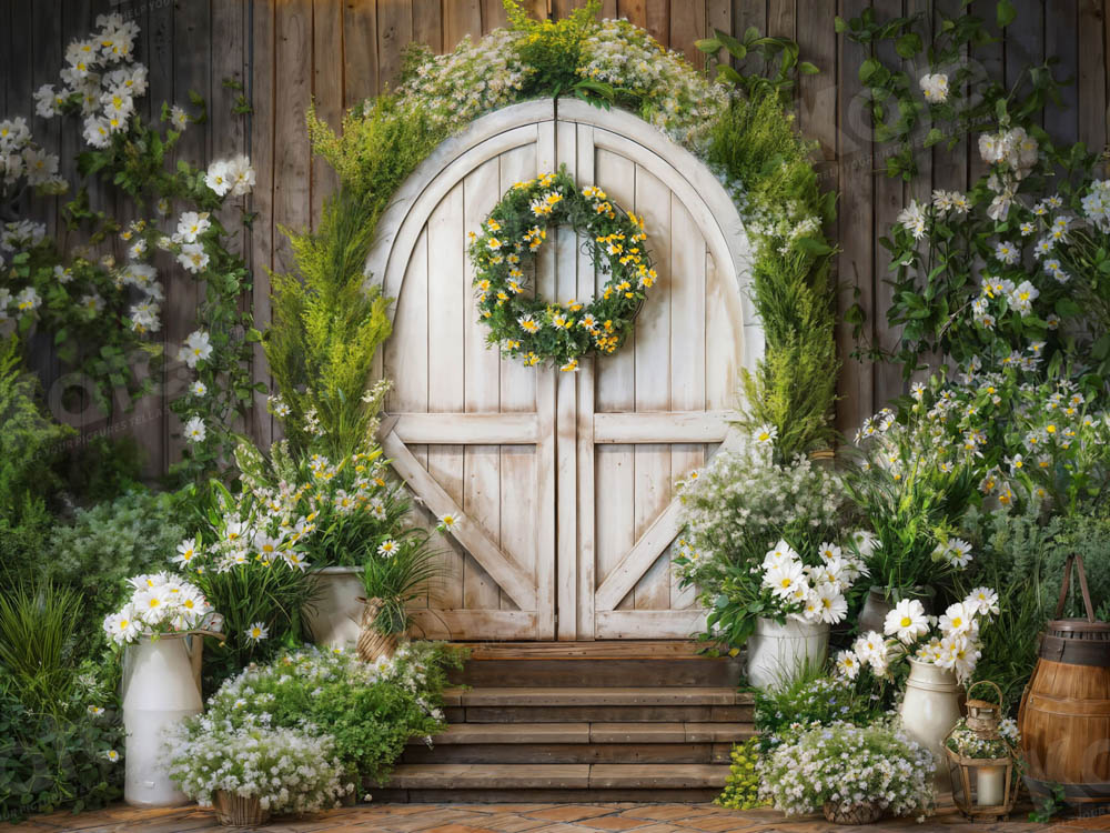 Kate Printemps Plante verte Guirlande Porte en bois Toile de fond conçue par Emetselch - Kate Backdrop FR