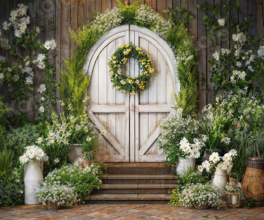 Kate Printemps Plante verte Guirlande Porte en bois Toile de fond conçue par Emetselch - Kate Backdrop FR