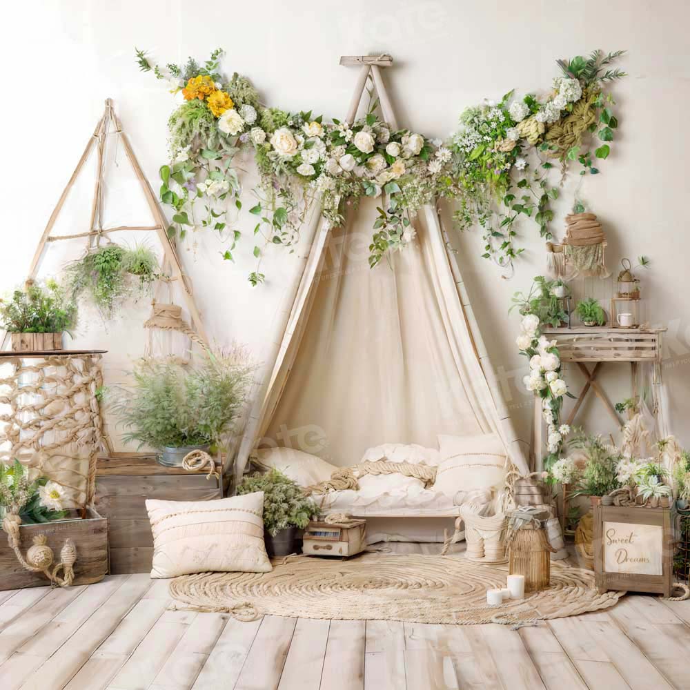 Kate Bohème Plante verte Canapé Chambre Toile de fond conçue par Emetselch - Kate Backdrop FR