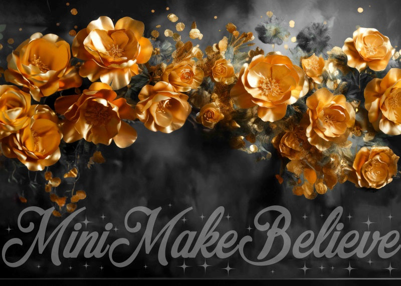 Kate Fleurs dorées Mur Noir Beaux-Arts Toile de fond conçue par Mini MakeBelieve - Kate Backdrop FR