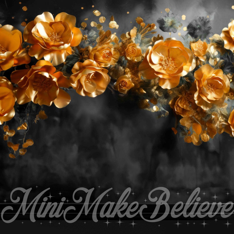 Kate Fleurs dorées Mur Noir Beaux-Arts Toile de fond conçue par Mini MakeBelieve - Kate Backdrop FR