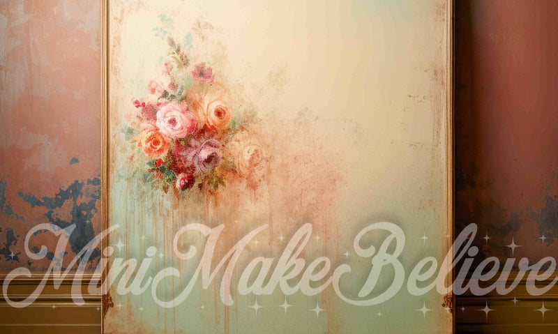Kate Beaux-Arts Mur bicolore Roses peintes Toile de fond conçue par Mini MakeBelieve - Kate Backdrop FR