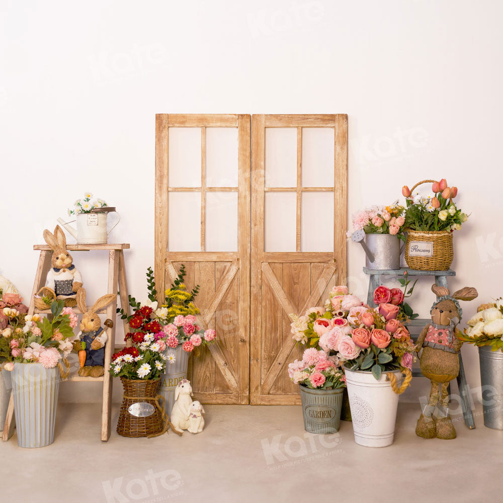 Kate Pâques Fleurs Lapin Porte en bois Toile de fond conçue par Emetselch - Kate Backdrop FR