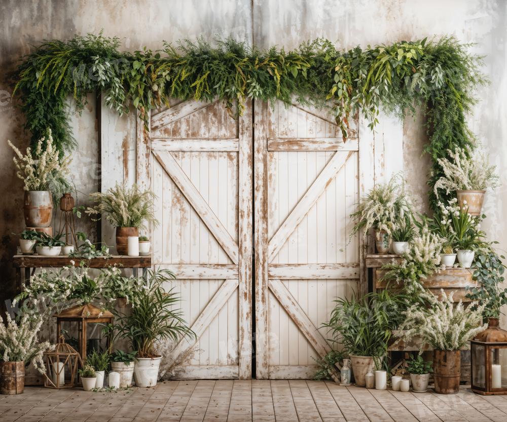 Kate Printemps Porte en Bois Blanc Plantes Toile de fond conçue par Emetselch - Kate Backdrop FR
