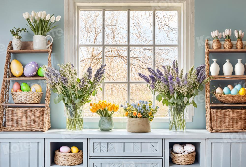Kate Pâques Œufs Fleurs Fenêtre Cuisine Toile de fond conçue par Emetselch