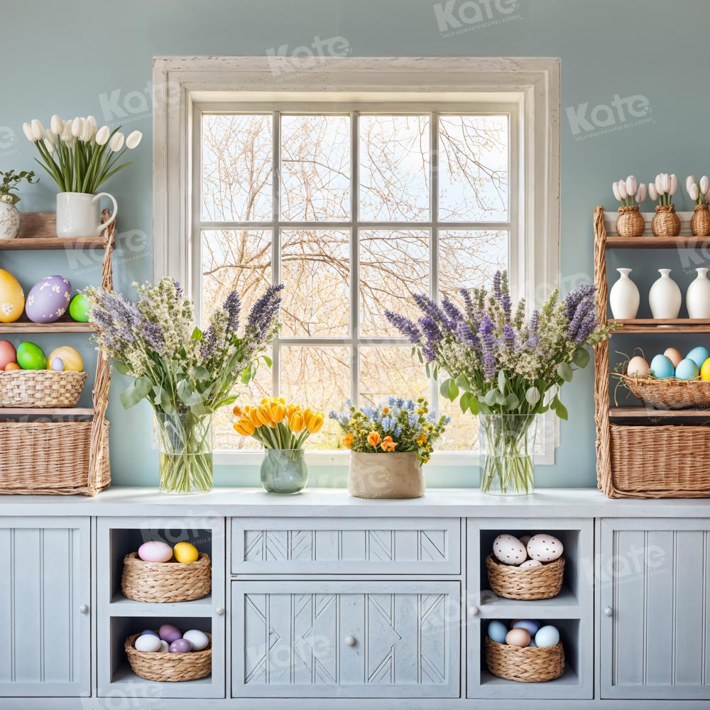Kate Pâques Œufs Fleurs Fenêtre Cuisine Toile de fond conçue par Emetselch