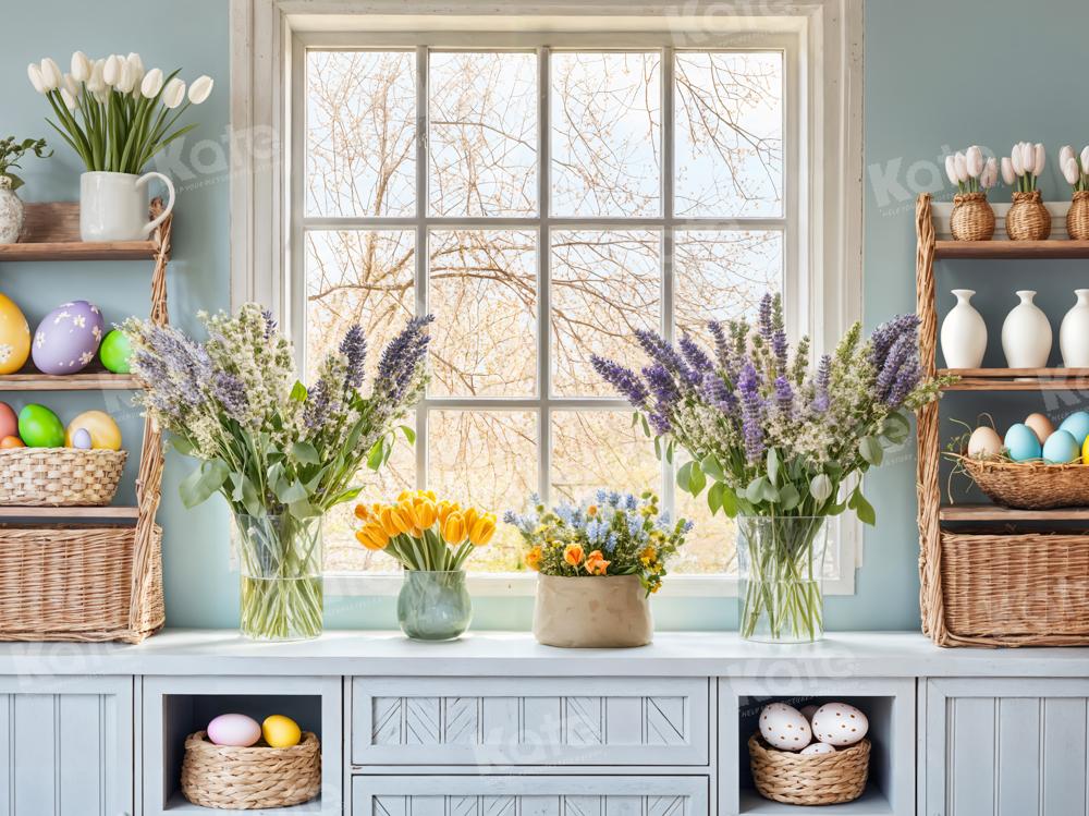 Kate Pâques Œufs Fleurs Fenêtre Cuisine Toile de fond conçue par Emetselch