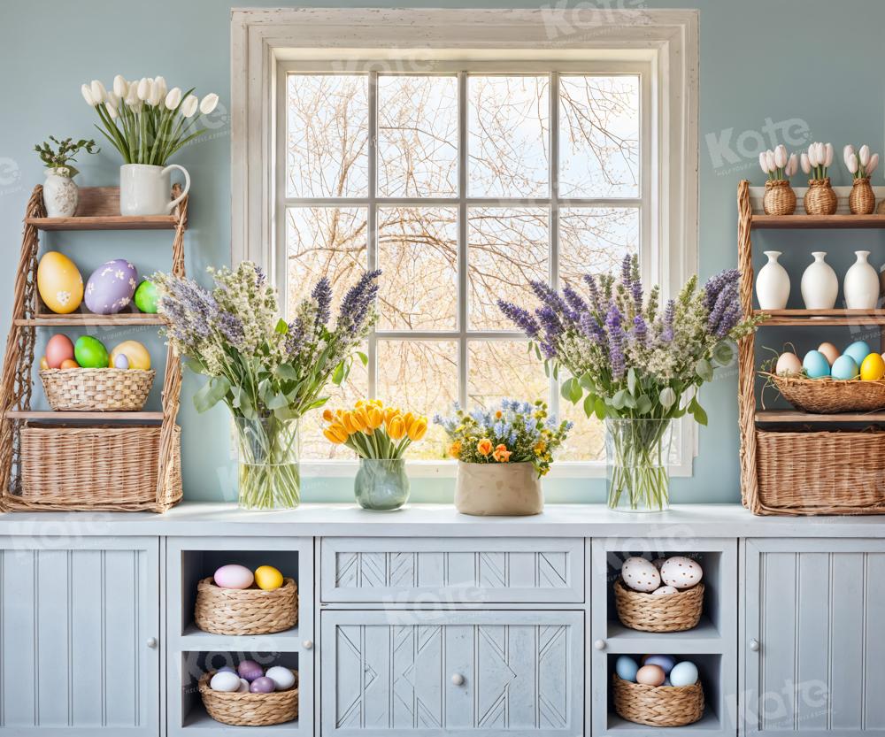 Kate Pâques Œufs Fleurs Fenêtre Cuisine Toile de fond conçue par Emetselch