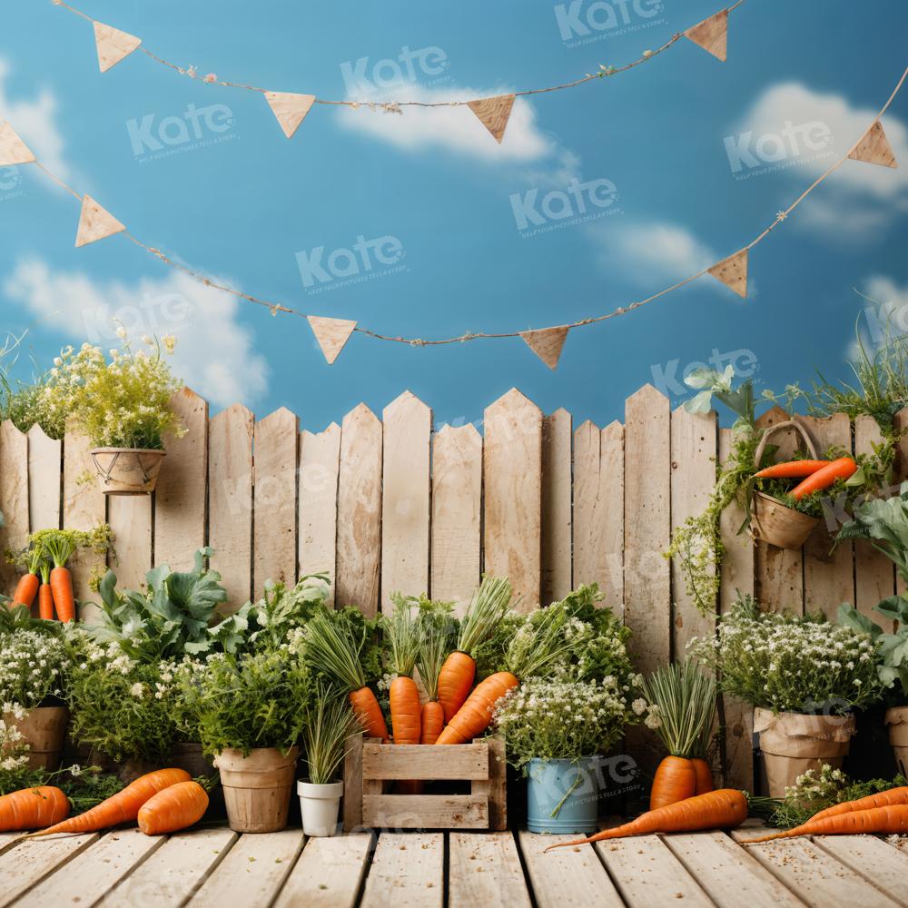 Kate Plantes vertes Carottes Clôture Ciel Toile de fond conçue par Emetselch - Kate Backdrop FR