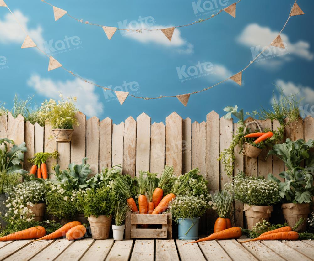 Kate Plantes vertes Carottes Clôture Ciel Toile de fond conçue par Emetselch - Kate Backdrop FR