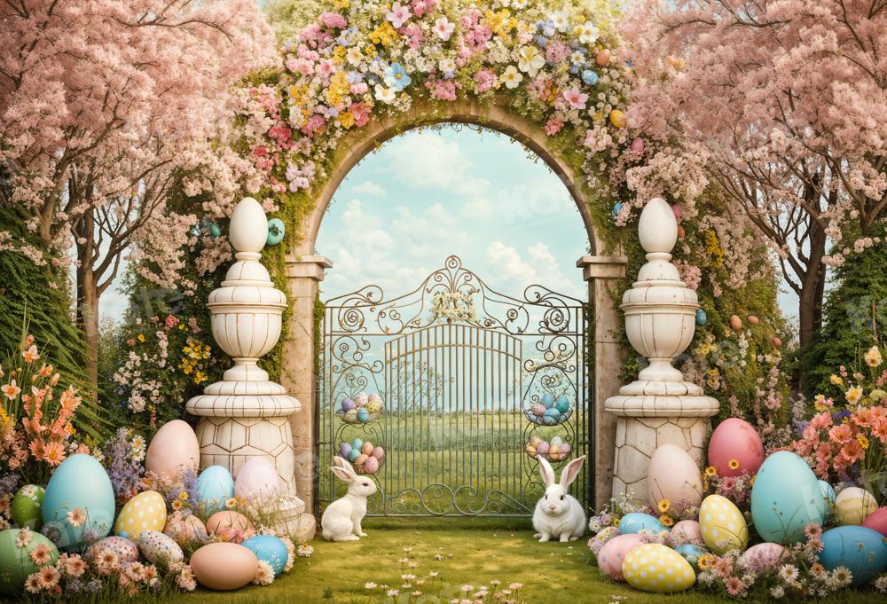Kate Pâques Lapin Coloré Arche de fleurs Toile de fond conçue par Chain Photographie - Kate Backdrop FR