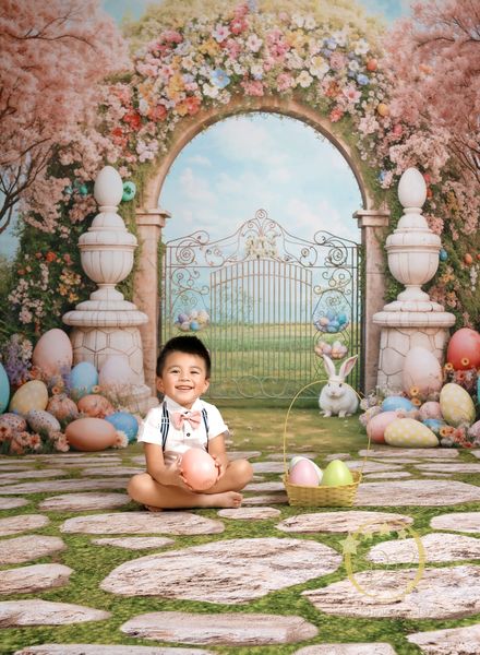 Kate Pâques Lapin Coloré Arche de fleurs Toile de fond conçue par Chain Photographie - Kate Backdrop FR