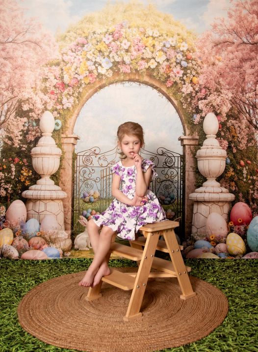 Kate Pâques Lapin Coloré Arche de fleurs Toile de fond conçue par Chain Photographie