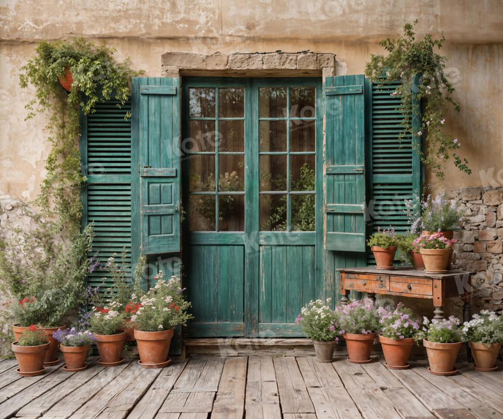 Kate Vert Porte en bois Mis en pot Toile de fond pour la photographie - Kate Backdrop FR