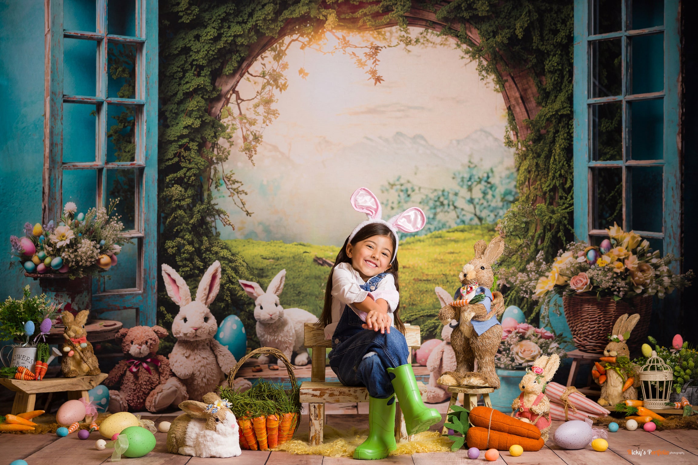 Kate Pâques Lapin Fenêtre Paysage Toile de fond pour la photographie - Kate Backdrop FR