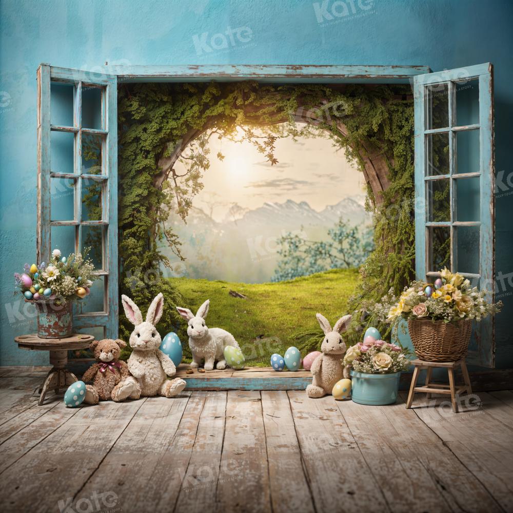 Kate Pâques Lapin Fenêtre Paysage Toile de fond pour la photographie - Kate Backdrop FR