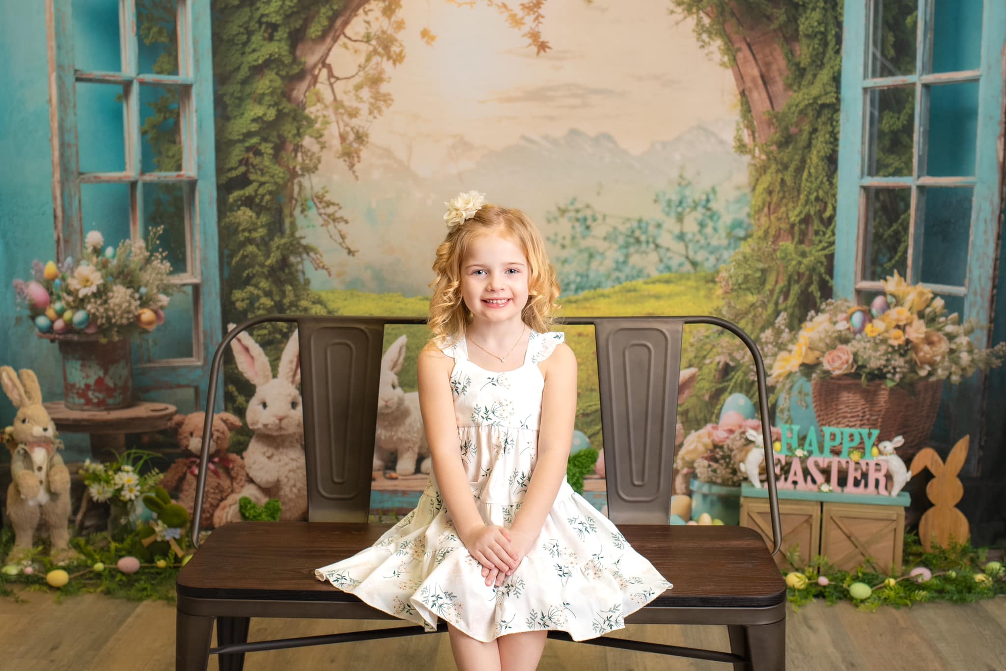 Kate Pâques Lapin Fenêtre Paysage Toile de fond en Laine pour la photographie - Kate Backdrop FR