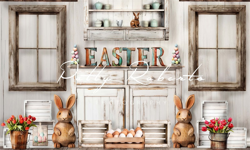 Kate Rustique Pâques Lapins Toile de fond conçue par Patty Robert - Kate Backdrop FR