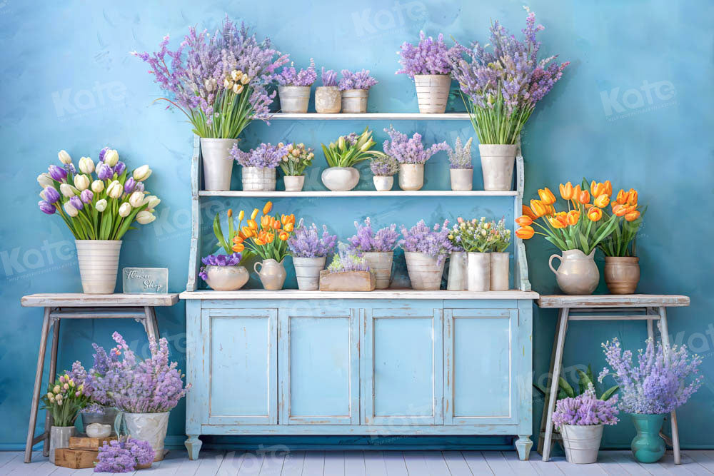 Kate Printemps Fleurs Bleu Chambre Toile de fond conçue par Emetselch - Kate Backdrop FR