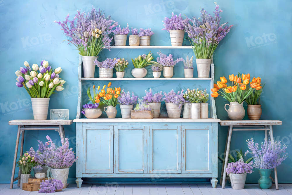 Kate Printemps Fleurs Bleu Chambre Toile de fond conçue par Emetselch - Kate Backdrop FR