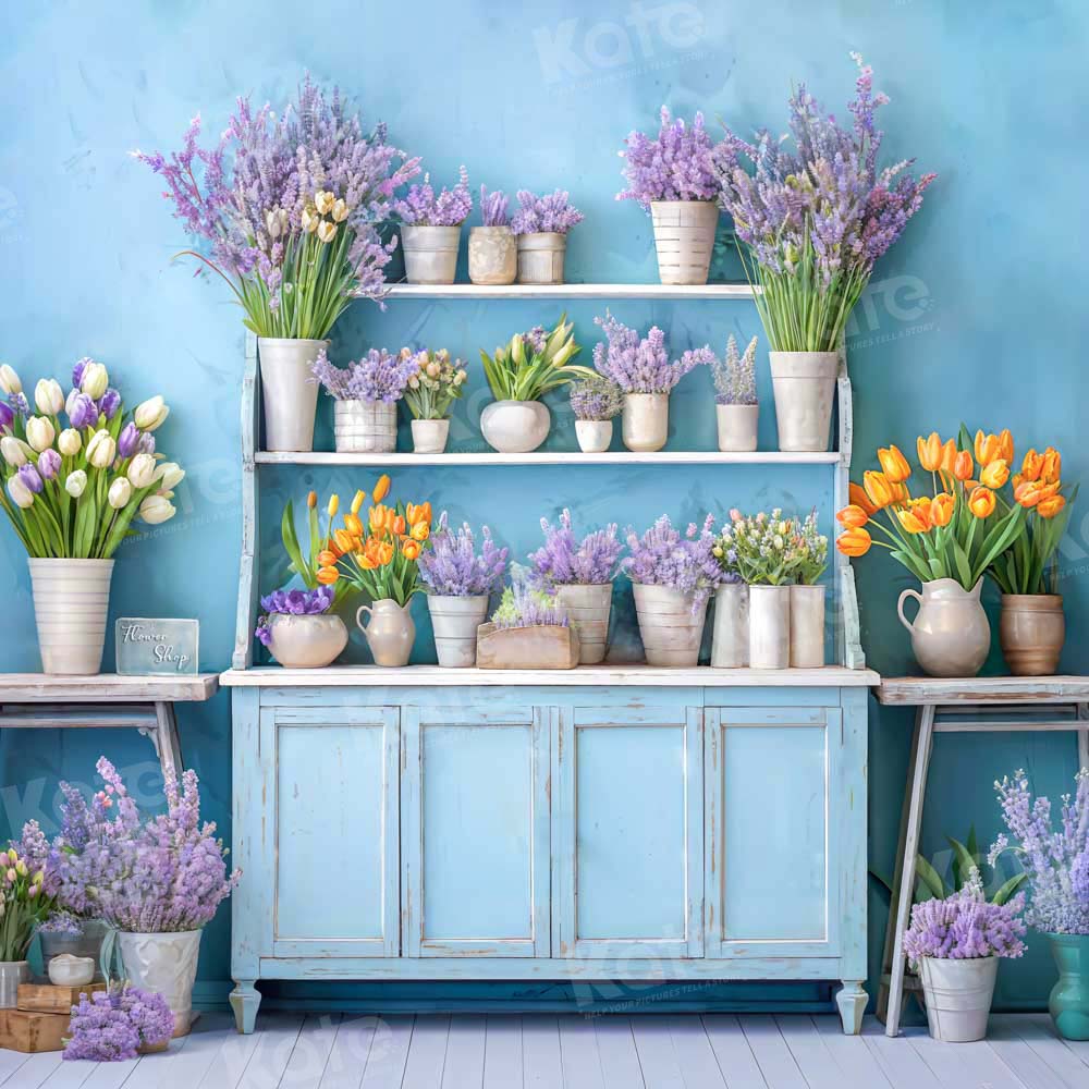 Kate Printemps Fleurs Bleu Chambre Toile de fond conçue par Emetselch - Kate Backdrop FR