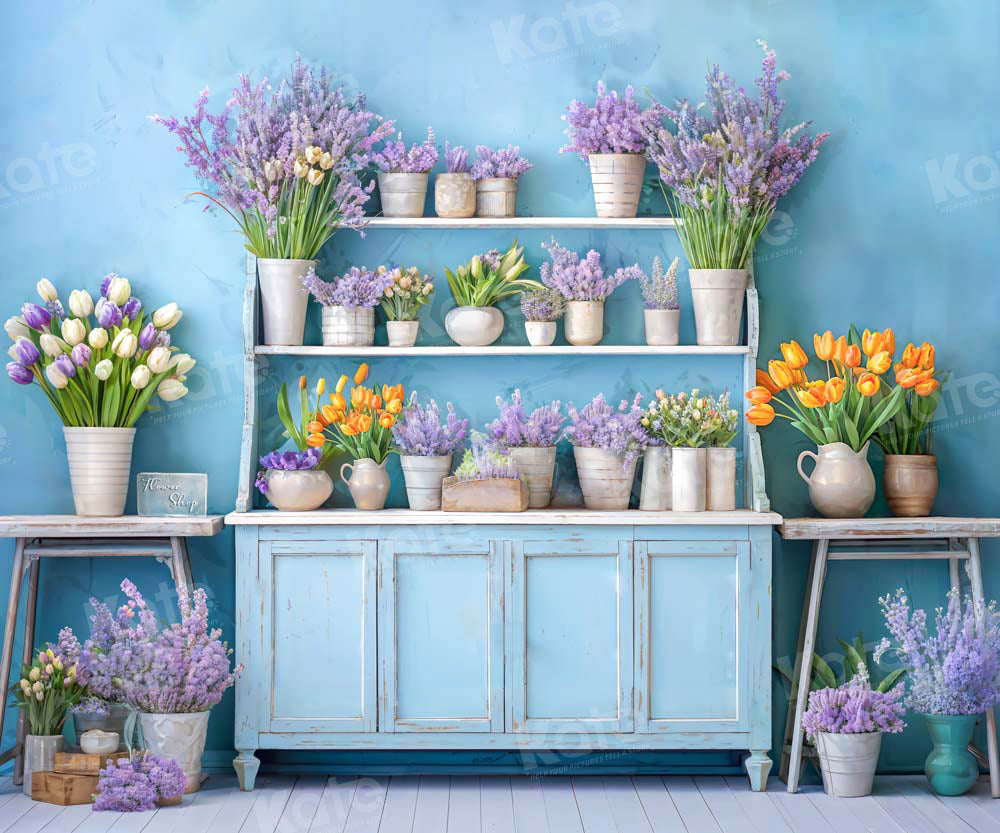 Kate Printemps Fleurs Bleu Chambre Toile de fond conçue par Emetselch - Kate Backdrop FR