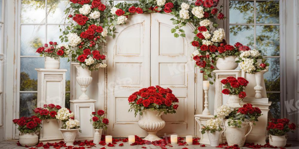 Kate Saint Valentin Mariage Porte en bois Roses Toile de fond conçue par Emetselch - Kate Backdrop FR