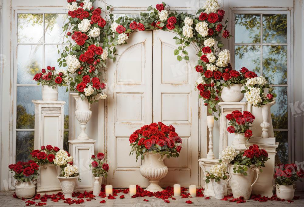 Kate Saint Valentin Mariage Porte en bois Roses Toile de fond conçue par Emetselch - Kate Backdrop FR