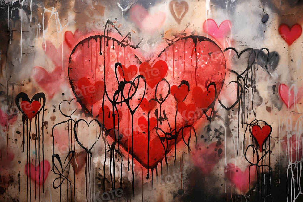 Kate Saint Valentin Coeurs Mur de graffitis Toile de fond conçue par Chain Photographie - Kate Backdrop FR
