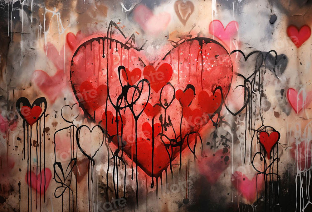 Kate Saint Valentin Coeurs Mur de graffitis Toile de fond conçue par Chain Photographie - Kate Backdrop FR