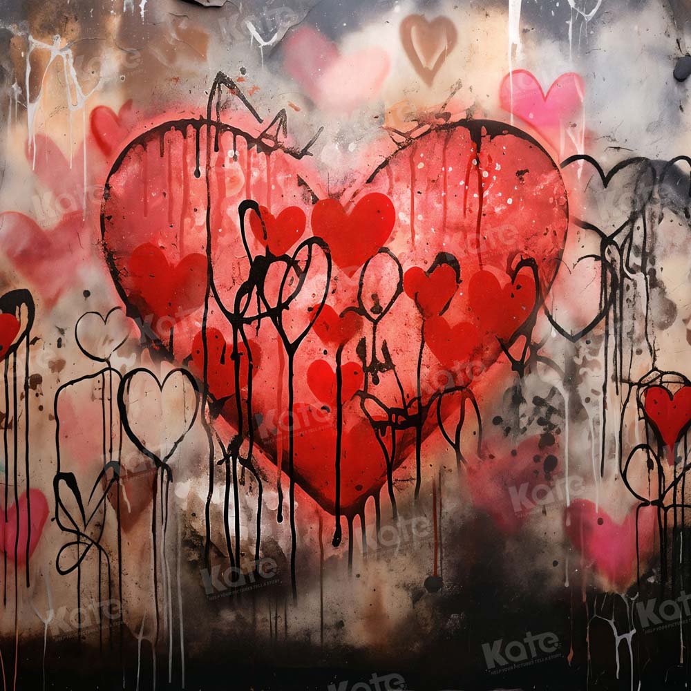 Kate Saint Valentin Coeurs Mur de graffitis Toile de fond conçue par Chain Photographie - Kate Backdrop FR