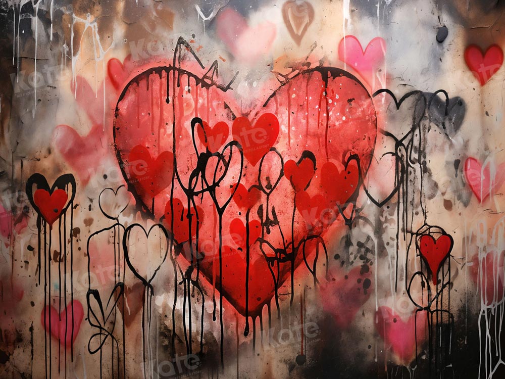 Kate Saint Valentin Coeurs Mur de graffitis Toile de fond conçue par Chain Photographie - Kate Backdrop FR