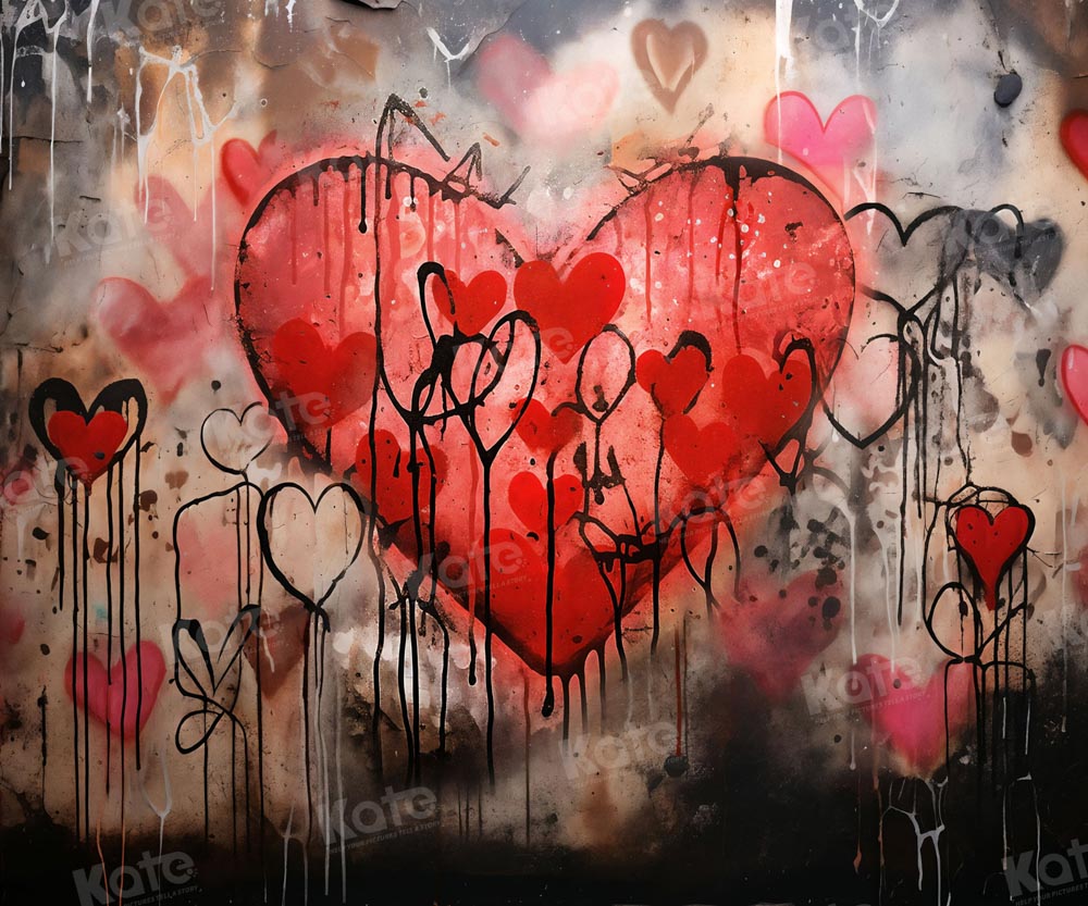 Kate Saint Valentin Coeurs Mur de graffitis Toile de fond conçue par Chain Photographie - Kate Backdrop FR