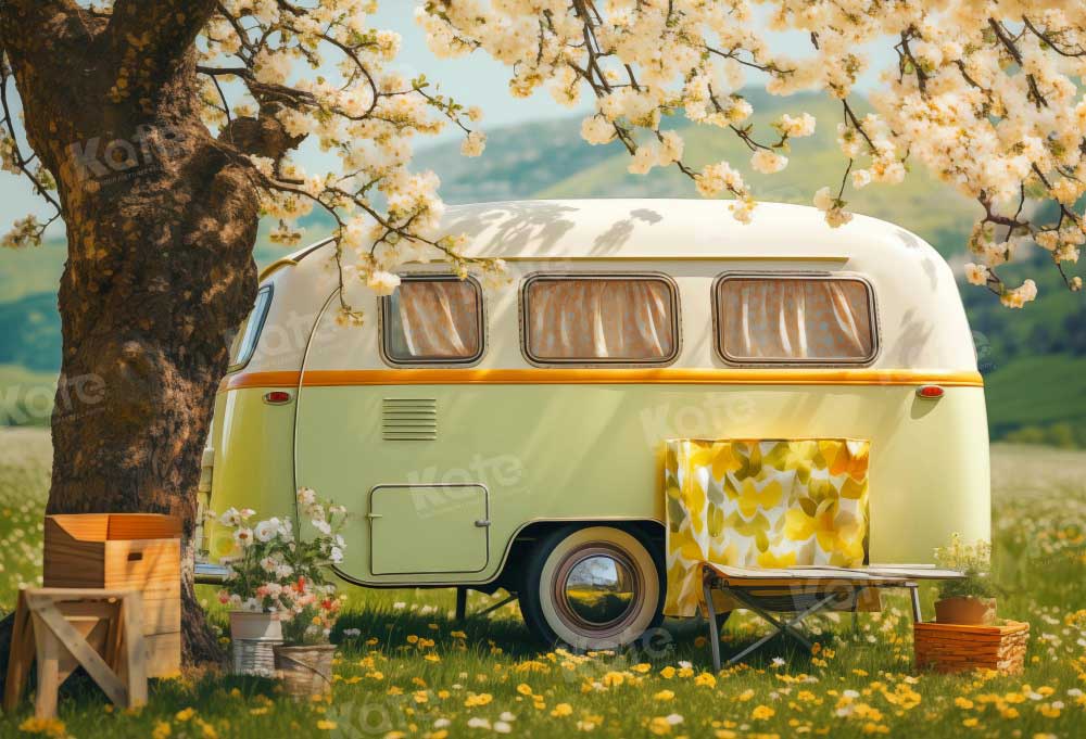 Kate Printemps Extérieur Fleurs sauvages Voiture Toile de fond conçue par Emetselch - Kate Backdrop FR