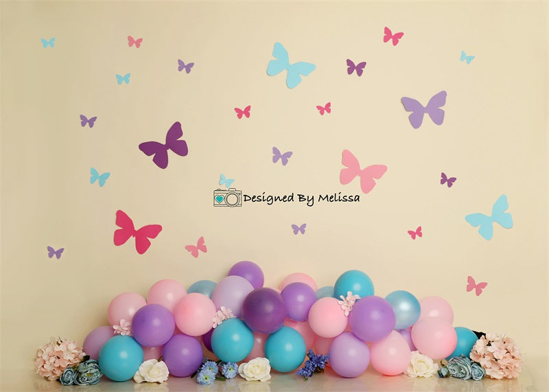 Kate Anniversaire Papillon Pastel Toile de fond conçu par Melissa King - Kate Backdrop FR