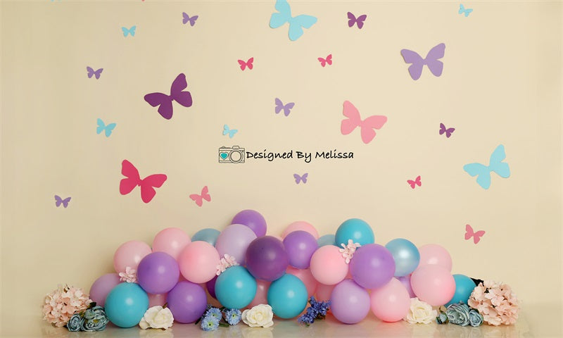 Kate Anniversaire Papillon Pastel Toile de fond conçu par Melissa King - Kate Backdrop FR
